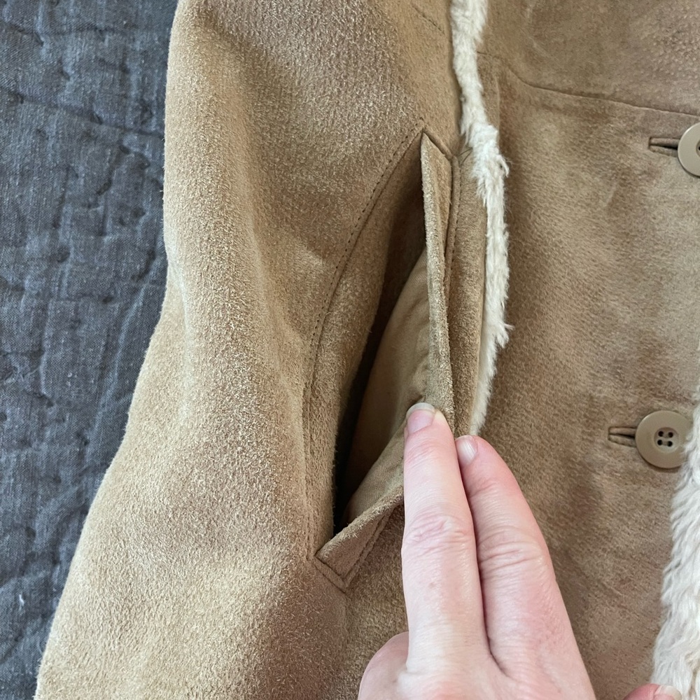 Penny Lane Wilsons Maxima Leather Coat Large Suede Faux Fur Boho Jacket VTG Y2K - Picture 12 of 16